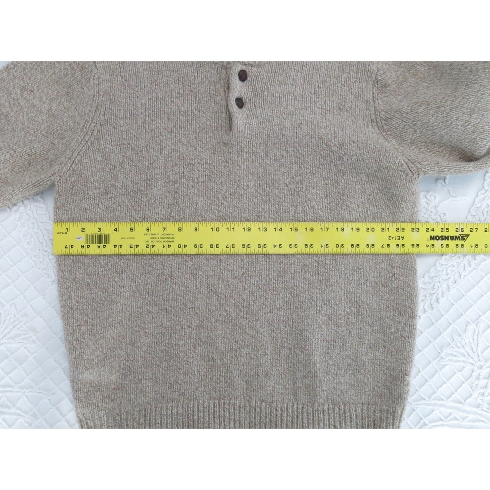 LL Bean Lambs Wool Henley Sweater Mens XL Oatmeal Beige Button Mock Neck 28517 - Picture 6 of 7